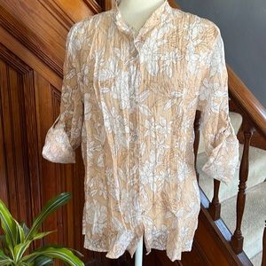 Alfred Dunner Floral Beige and White Top Sz 16